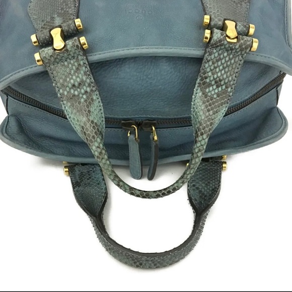 Authentic GUCCI Blue/Green Nubuck Leather Tote Satchel Bag - Picture 5 of 11